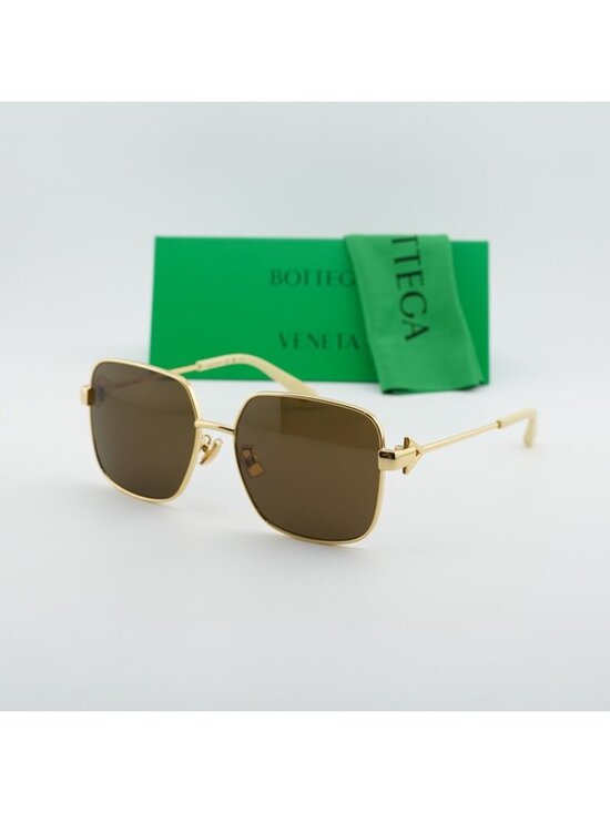 Bottega Veneta BV1199S 002 Sunglasses Gold Square Frame, Brown Lenses main image 8